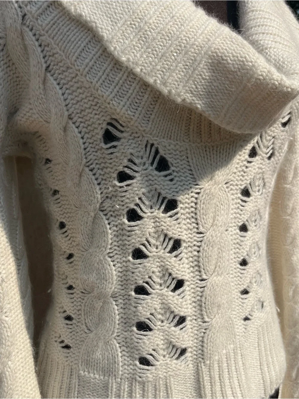 Arden B Y2K Wool Angora Cream Metallic Pointelle Knit Cowl Neck Sweater Size M